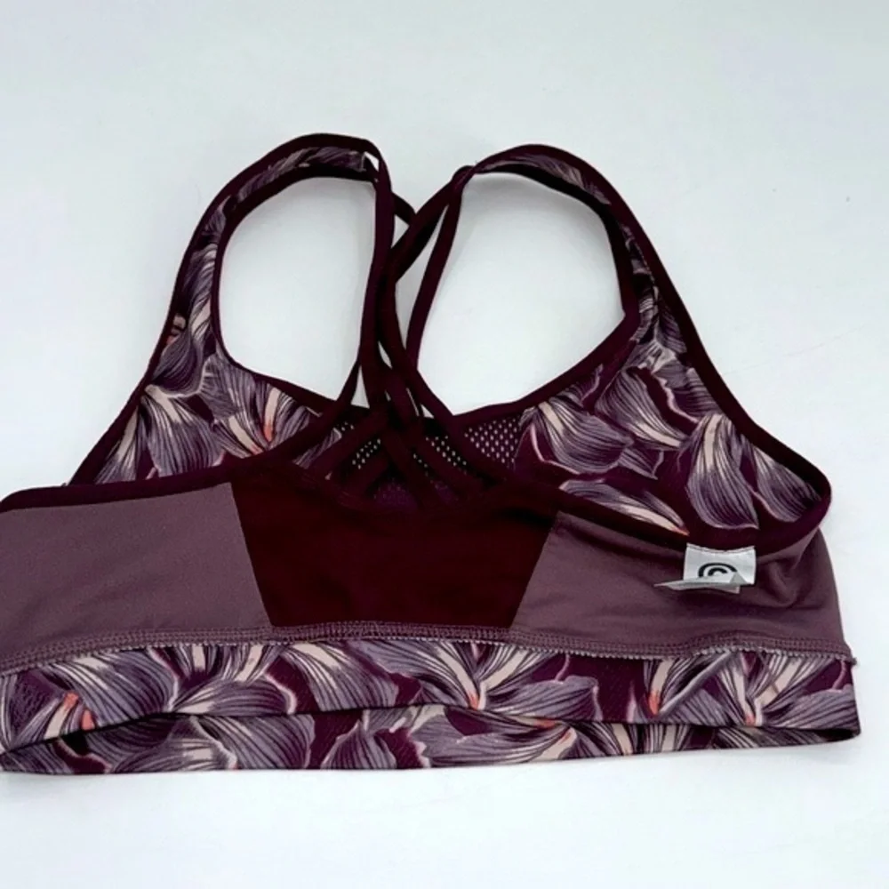 UEC Champion floral maroon low impact sports bra low impact support small